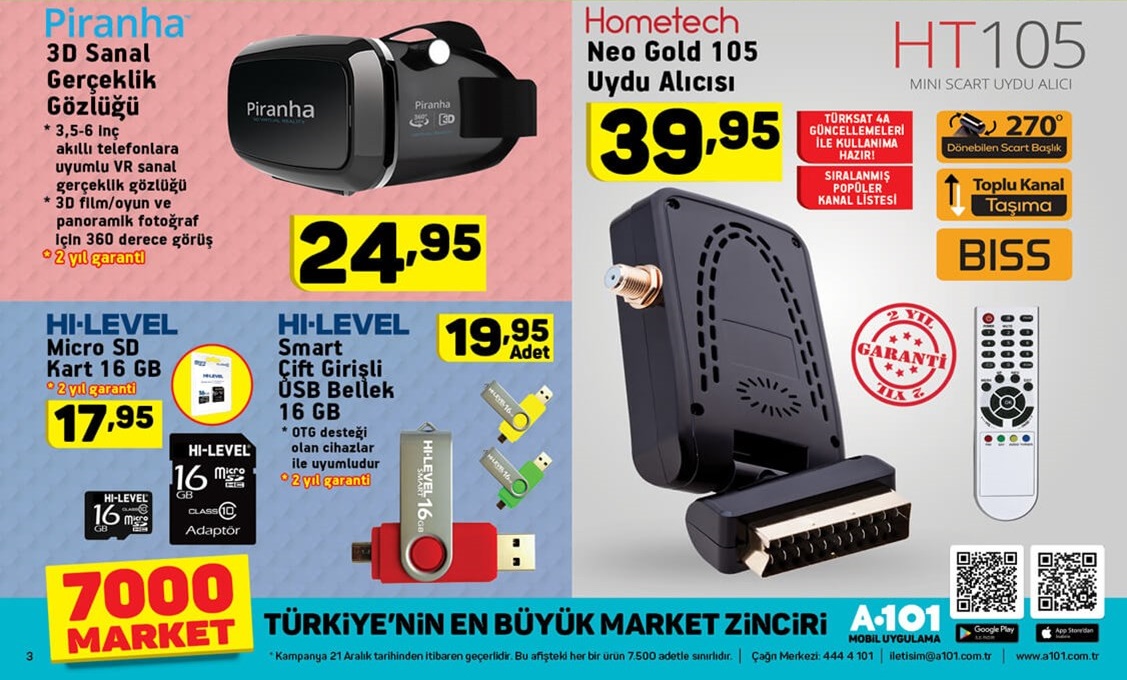 A101 Marketler 21 Aralık 2017 Fırsat Kataloğu Ürünleri