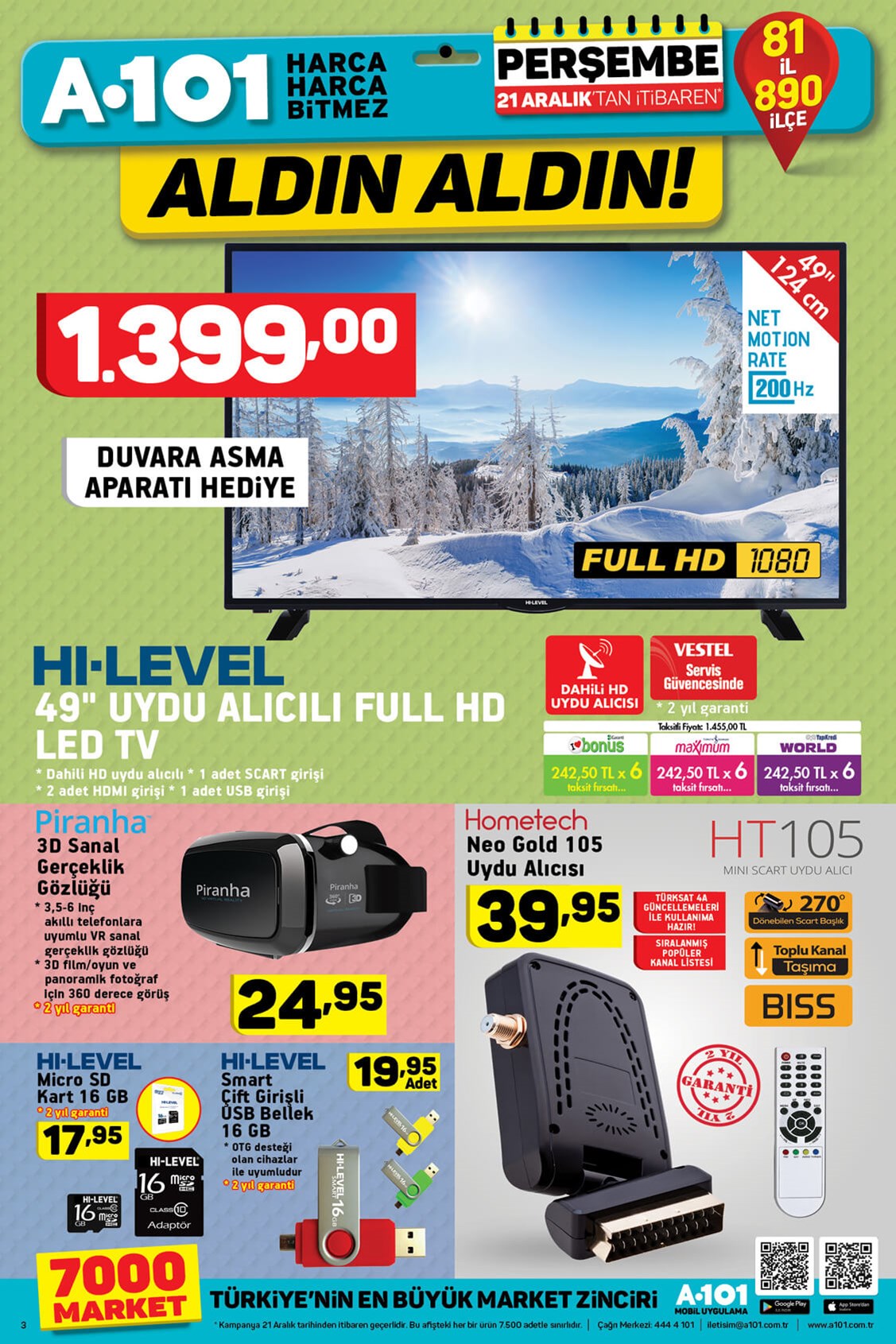 A101 Marketler 21 Aralık 2017 Fırsat Kataloğu Ürünleri