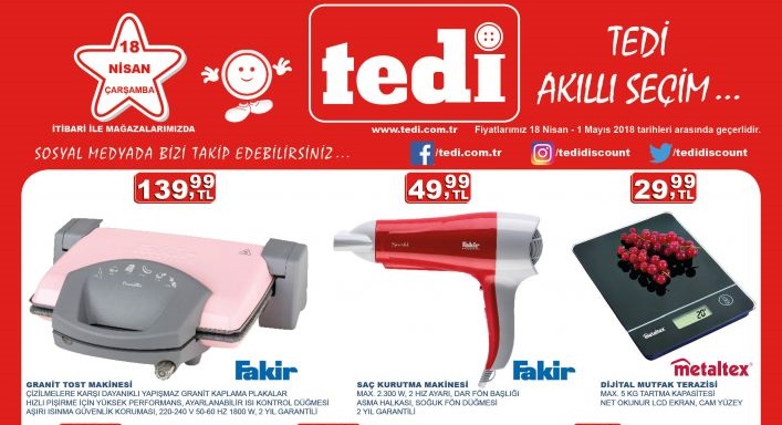 TEDİ aktüel ürünlerde 24 Nisan 1 Mayıs 2018