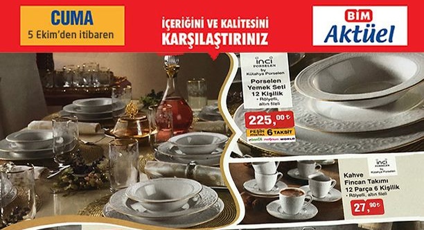 BİM 5 Ekim 2018 Aktüel Kataloğu - İnci Porselen 12 Kişilik Yemek Seti